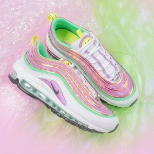Nike Air Max 97 Shoes CW5591 100 White Fuchsia Glow Lemon Venom Women's Size 9.5